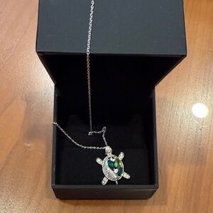 Kay Jewelers Silver Turtle Necklace with Green Gemstone